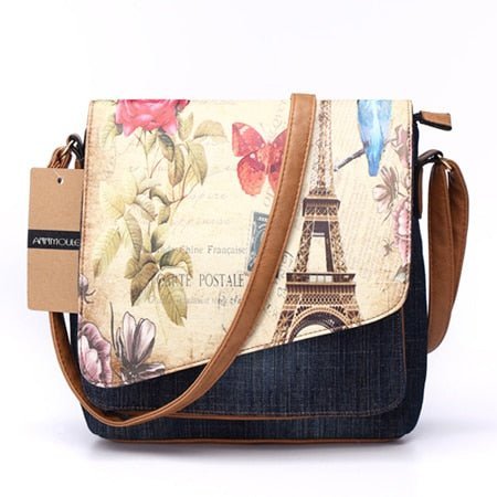 Bolso de hombro con paisaje Caqui (20cm<Max Length<30cm)