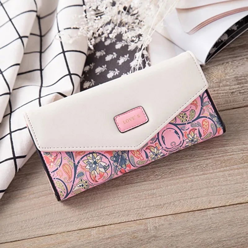 Cartera larga floral Rosa