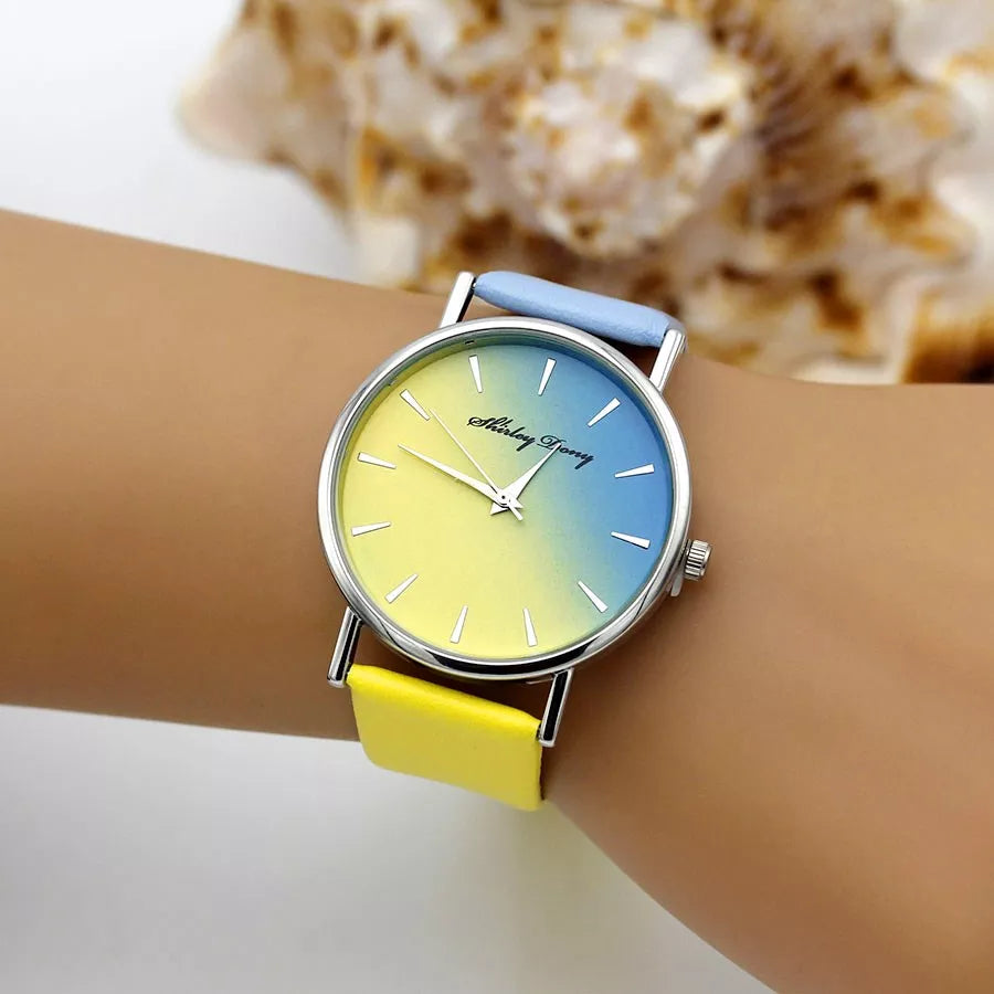 Reloj para mujer doble color Celeste y amarillo