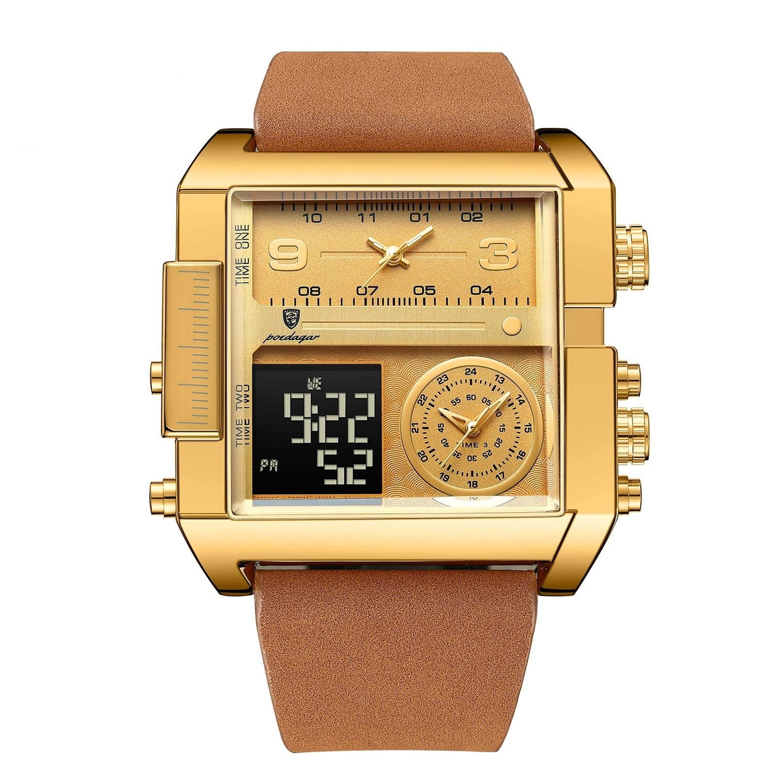 Reloj multifuncional rectangular Marrón dorado