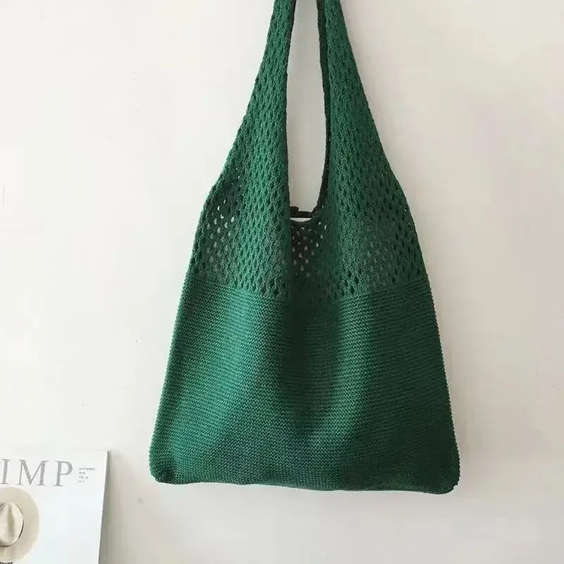 Bolso de tejido huecos Verde oscuro