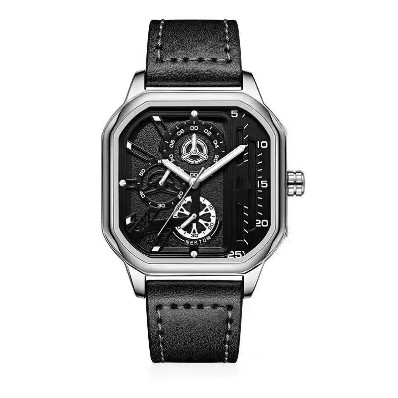 Reloj cuadrado para hombre Negro-Plateado