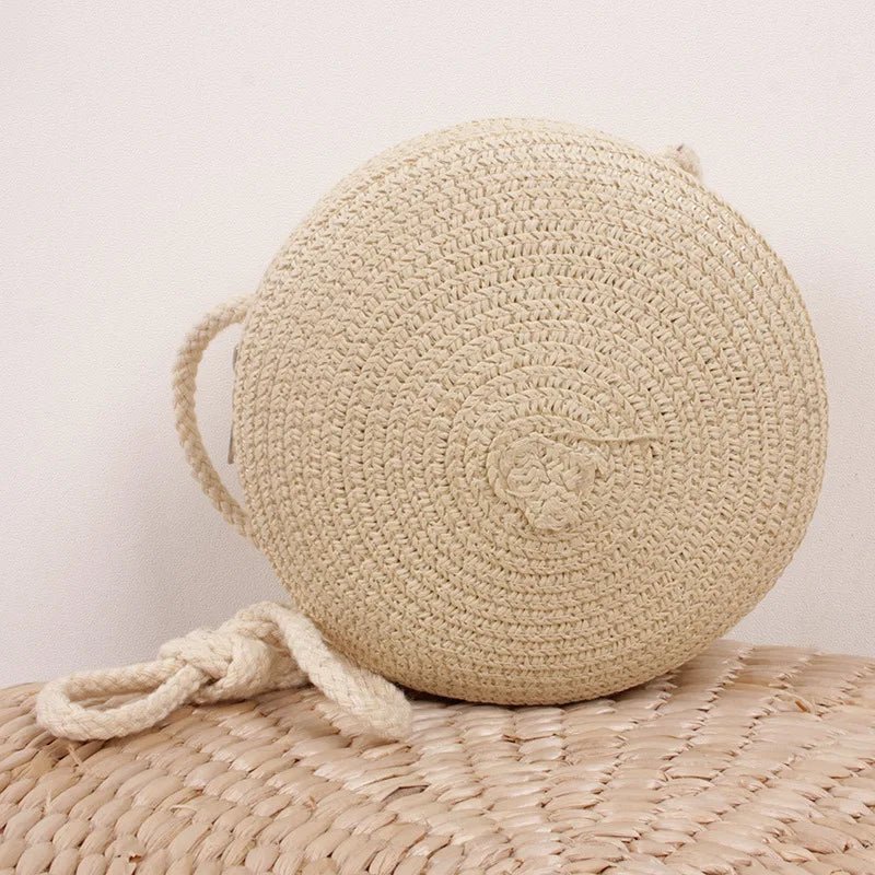 Bolso redondo de ratán Beige