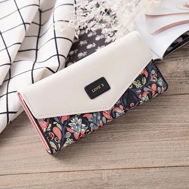 Cartera larga floral Negro