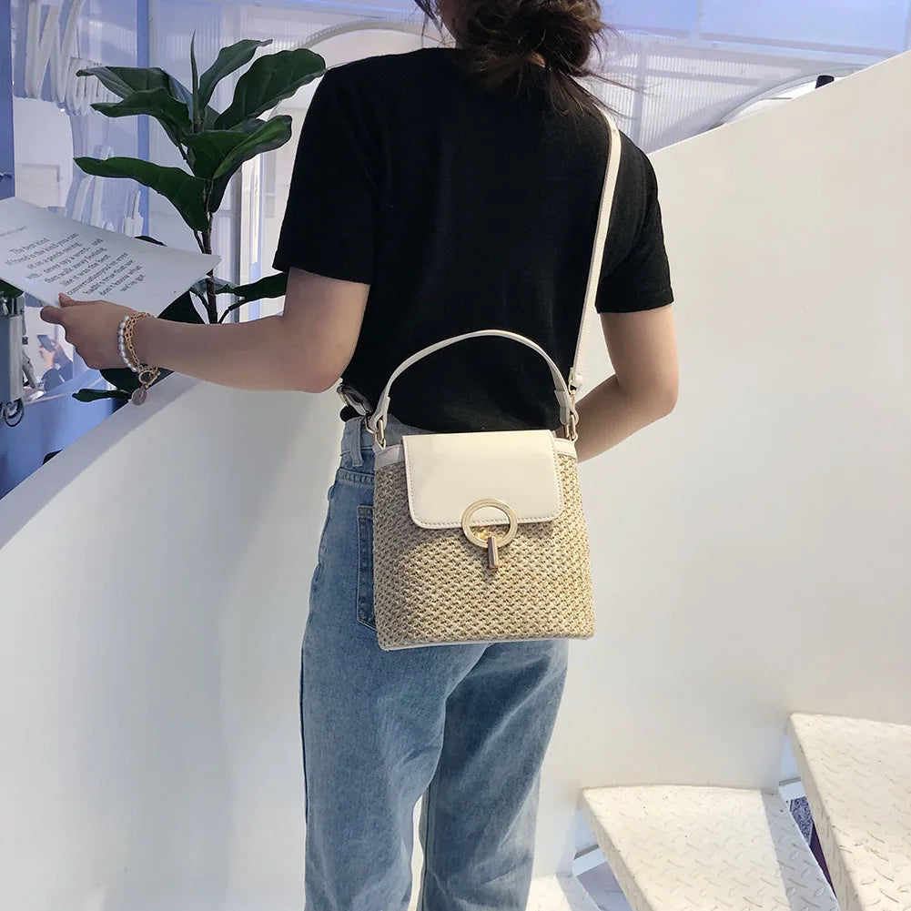 Bolso cuadrado de esparto Blanco