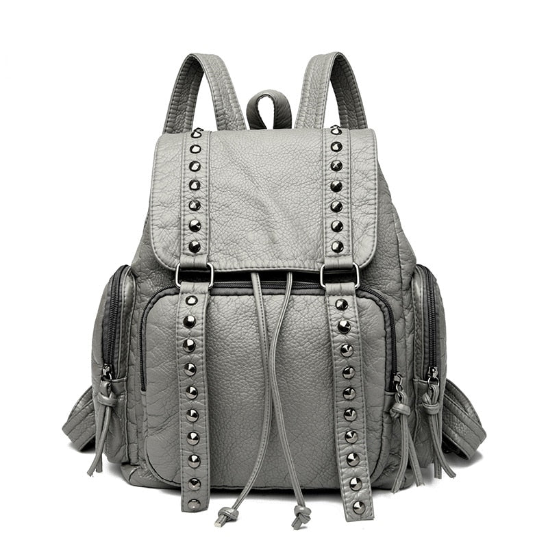 Mochila con remaches Gris 26cm 10cm 33cm