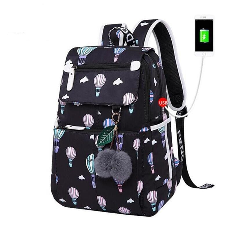 Mochila escolar con estampado y USB B