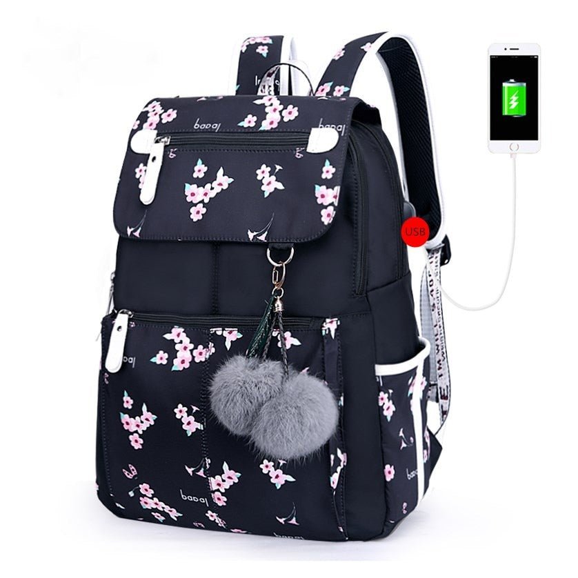 Mochila escolar con estampado y USB A