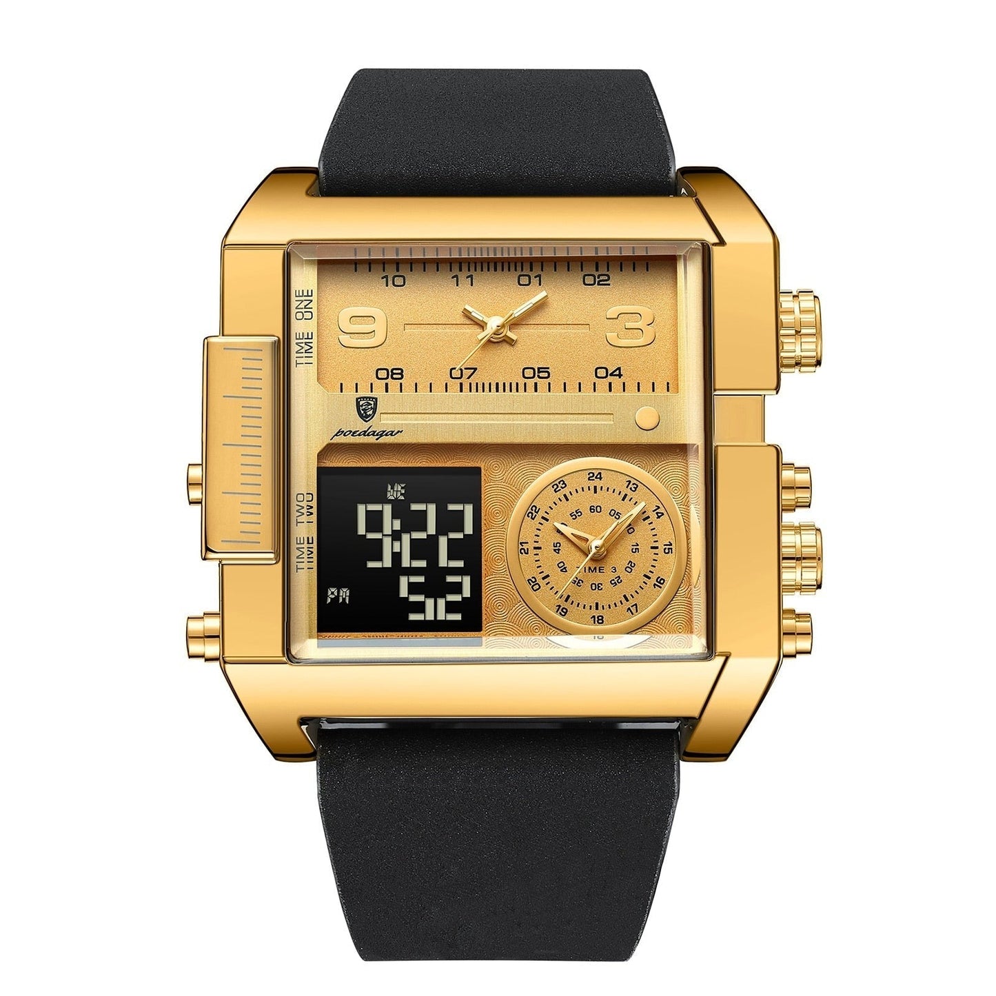 Reloj multifuncional rectangular Oro Negro